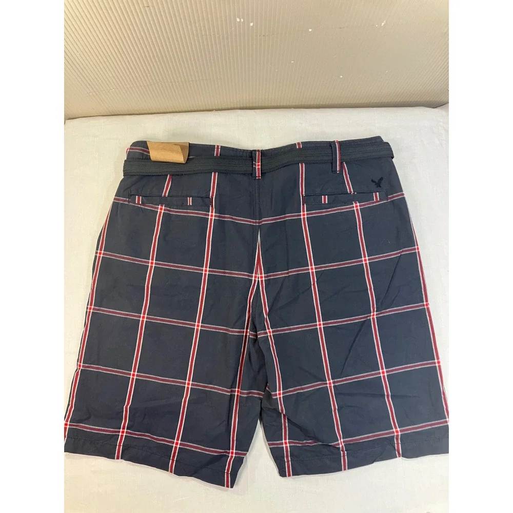 American Eagle Longboard‎ Plaid Shorts Mens 42 Navy Blue Red Belted New NWT